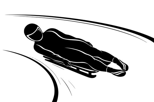 Luge Racer Silhouette. Luge Racing Curve. Steep Banked Turn. High Speed Winter Sport Vector