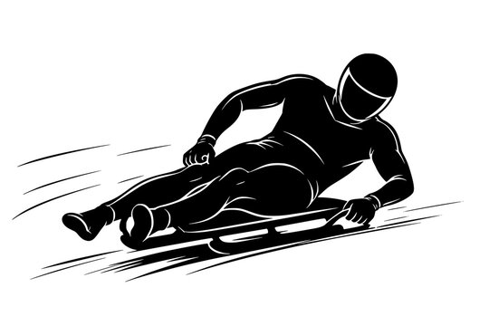 Luge Athlete Silhouette. Sled Control Recovery. Dynamic Ice Track Action. Winter Sport Vector