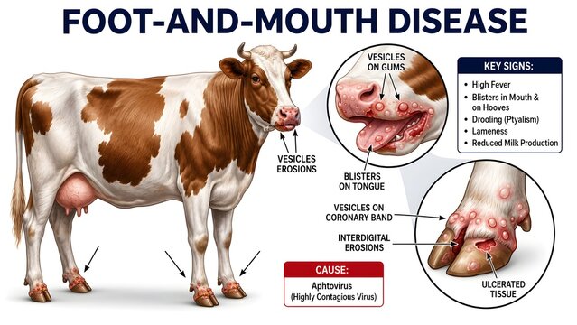 Foot-and-Mouth Disease in Cattle with Oral and Hoof Lesions