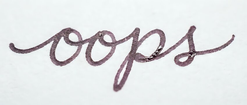 Handwritten word "oops" in purple script lettering on white background