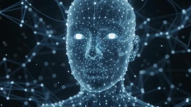 Digital human head visualizing glowing neural network