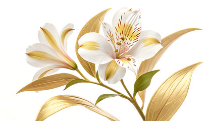Fototapeta premium Blooming white alstroemeria flowers featuring metallic gold