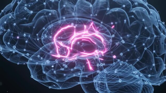 Glowing neural network inside a human brain