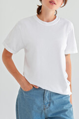Obraz premium White t-shirt mockup with clear chest area for logo