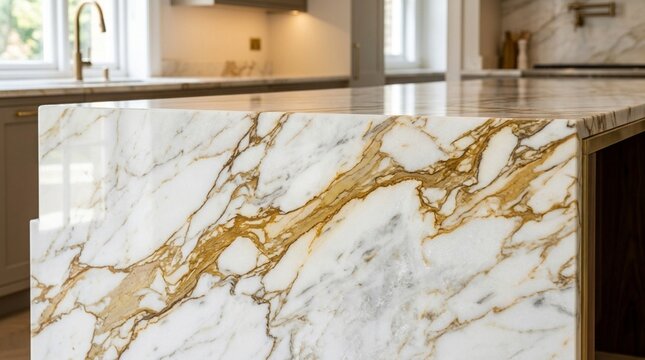Luxury Marble Kitchen Countertop with Gold Veins - Close Up Detail