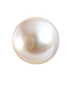 Single lustrous white pearl featuring smooth polished surface with elegant soft light reflections isolated as a circular gem on transparent background