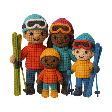 PNG Colorful knitted family skiing