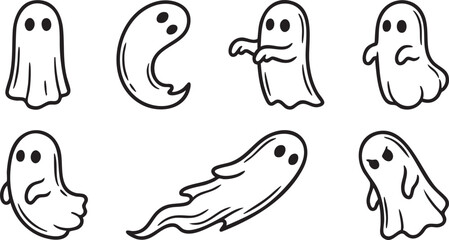 Obraz premium Set of cute hand drawn cartoon ghosts in various poses and expressions