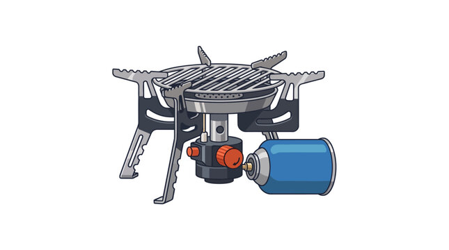Portable Camping Stove with Gas Canister Vector Illustration Isolated on White Background