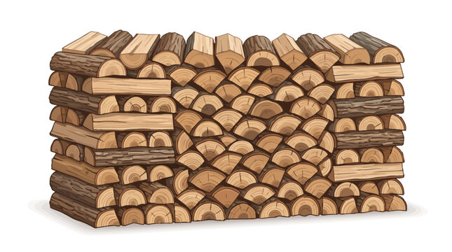 Neat Stack of Firewood Logs Vector Illustration Isolated on White Background