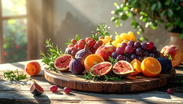 Fresh Assorted Fruits on Rustic Wooden Table.