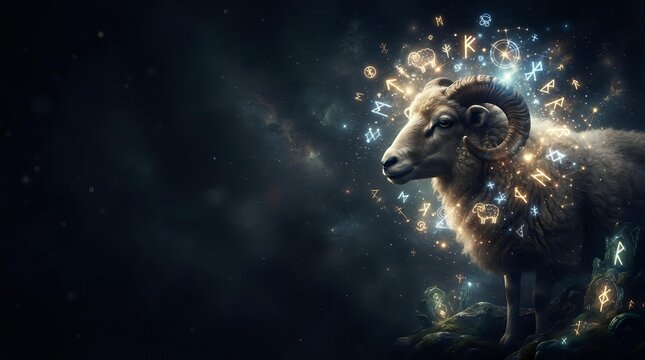 Ram head with glowing golden and blue light particles exploding