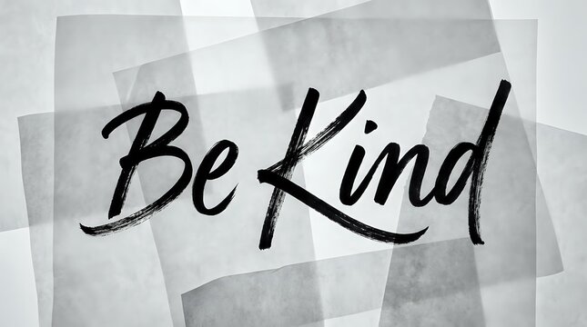 Be Kind handwritten in brush script over layered paper texture