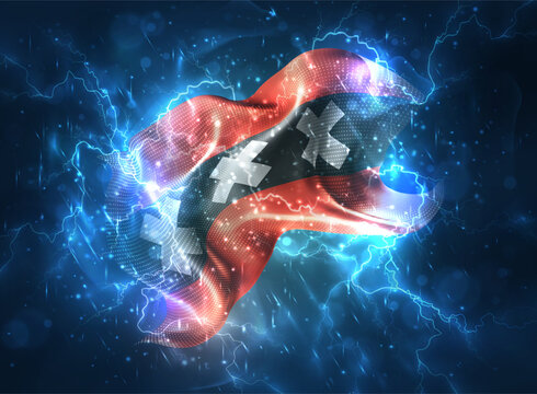 Amsterdam, vector 3d flag thunderstorm with lightning and rain