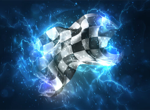 Finish, vector 3d flag thunderstorm with lightning and rain