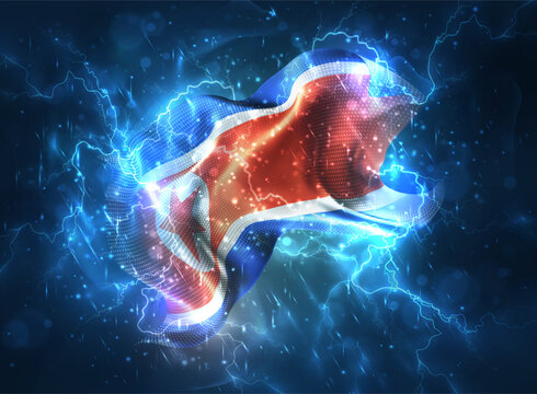 Korea, vector 3d flag thunderstorm with lightning and rain