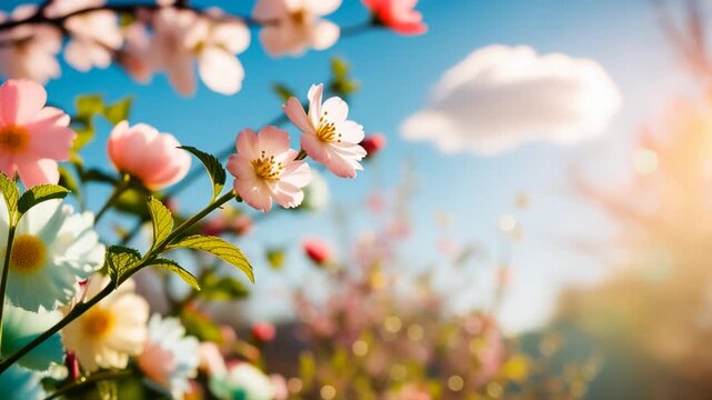 Poster spring wallpaper copy space for text on blur bloom blossom tree color flowers AI Generative