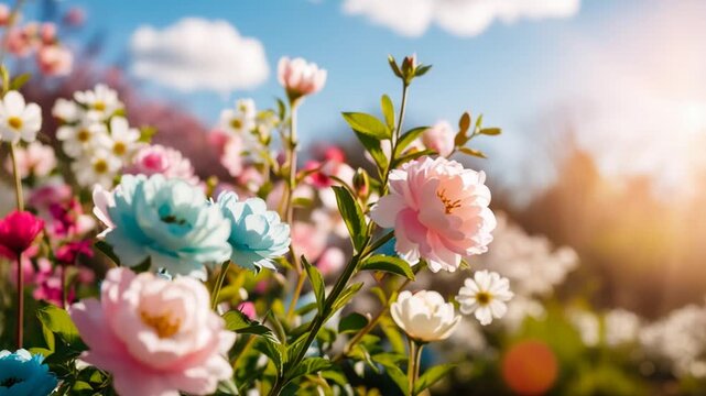 Poster spring wallpaper copy space for text on blur bloom blossom tree color flowers AI Generative