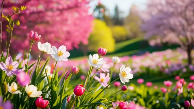 Poster spring wallpaper copy space for text on blur bloom blossom tree color flowers AI Generative