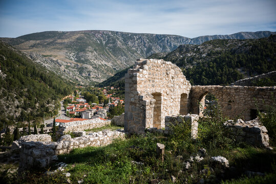 Stolac ancient medieval ruins on a hilltop, Stolac, Bosnia and Herzegovina