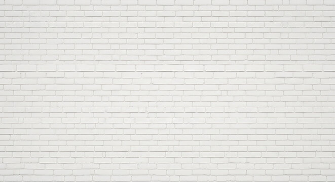 Clean white brick wall background, with uniform rectangular, bricks and horizontal, mortar lines creating, a simple architectural, texture for interior use