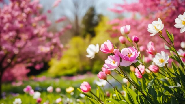 Poster spring wallpaper copy space for text on blur bloom blossom tree color flowers AI Generative