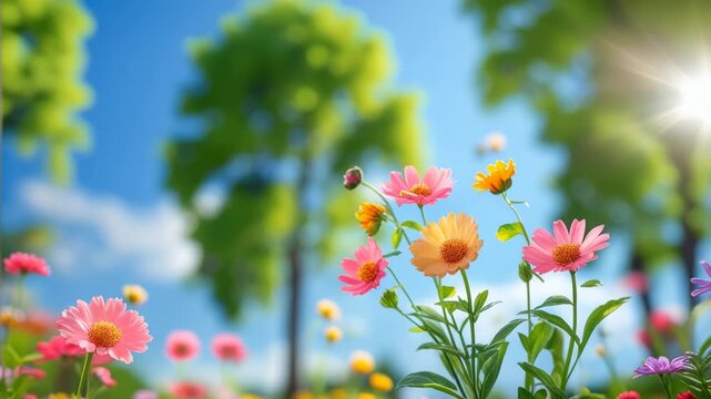 Poster spring wallpaper copy space for text on blur bloom blossom tree color flowers AI Generative