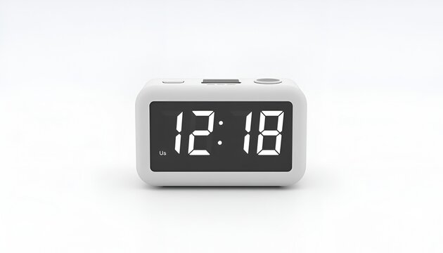 Modern Digital Alarm Clock Display Isolated on White Background