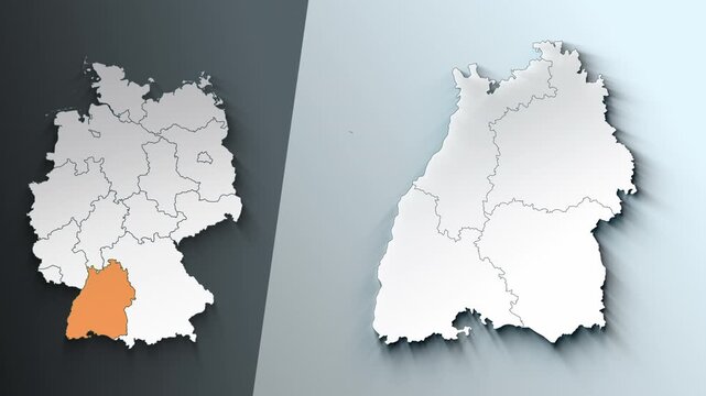 Animated Map of Baden Württemberg Region Highlighted Within German with State Borders