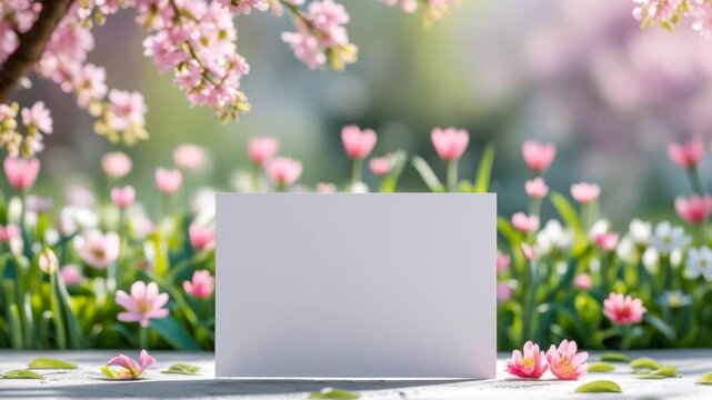 Poster spring wallpaper copy space for text on blur bloom blossom tree pink flowers AI Generative