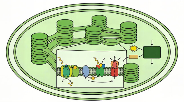 Chloroplast internal structure diagram showing thylakoid membrane and process