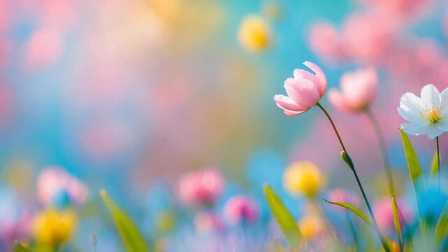 Poster spring wallpaper copy space for text on blur bloom blossom tree pink flowers AI Generative