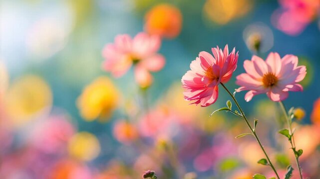 Poster spring wallpaper copy space for text on blur bloom blossom tree pink flowers AI Generative
