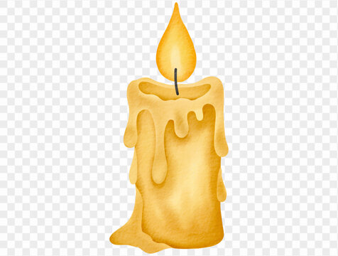 Dripping yellow candle watercolor Halloween decoration illustration Vector.