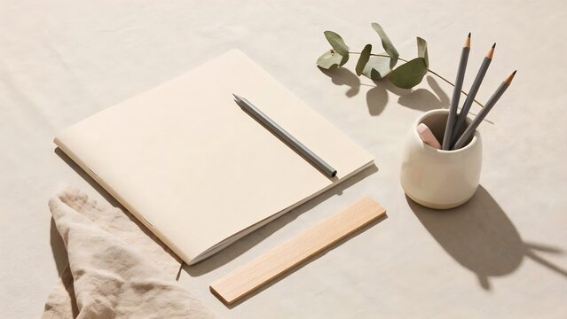 Neutral back to school desk layout with stationery &ndash; Perfect for office branding, minimal design, or education ads.