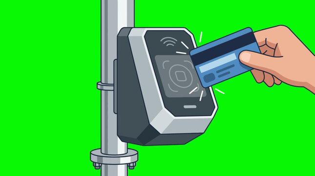 Hand tapping contactless credit card on terminal reader