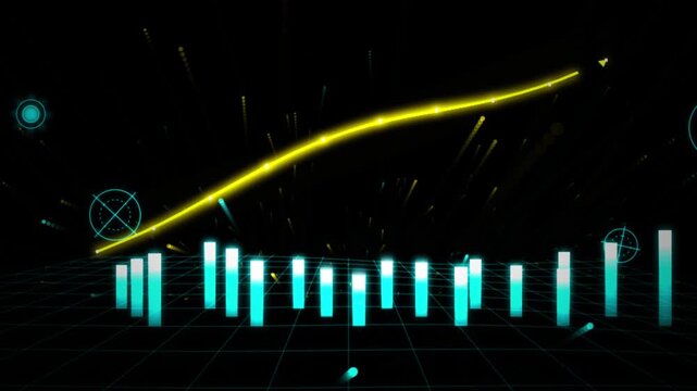 Digital financial growth chart with animated bar graphs and rising trend line for business analysis