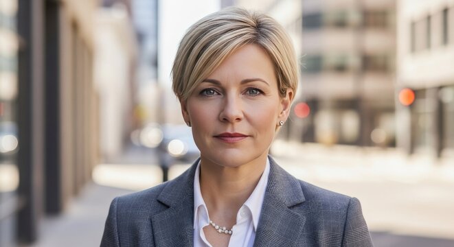 Professional businesswoman portrait in city setting