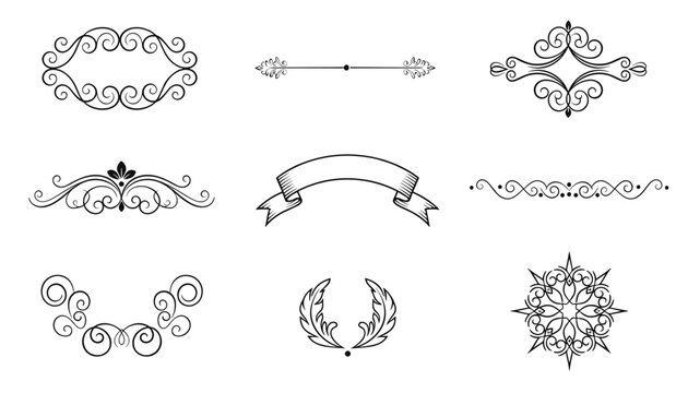 Detailed vintage floral design elements including dividers and flourishes for beautiful invitations and classic cards.
