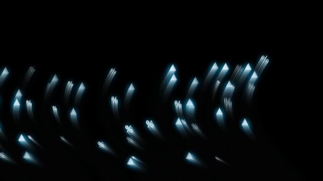 Glowing percentage symbols rising upward, financial growth and market analysis motion background