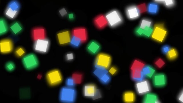 Colorful floating square particles motion background, abstract glowing geometric shapes overlay