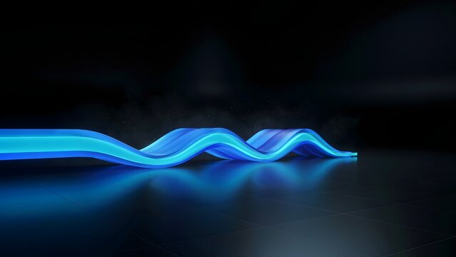 Parallel cyan waves on reflective floor &ndash; Great for network signals, fiber optics, or AI.
