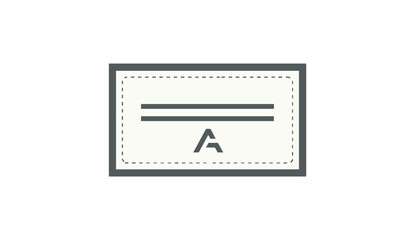 Fototapeta premium Minimalist design of an entrance ticket or coupon outline with a dashed border and stylized letter A, on a clean grey frame.