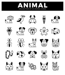 Obraz premium diverse animal icons in a minimalist line art style on a white background.