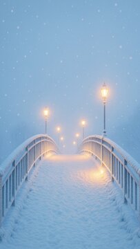 Serene snowy bridge scene