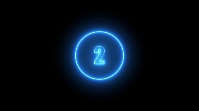 5 second countdown timer animation with neon number text glowing from 5 to 0 with interesting circle animation. Circle countdown timer 5 sec animation on black and 4k video