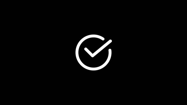 Green check mark animation. Yes, check mark symbol. Yes sign. Correct vote icon on black background. Animated green tick concept.