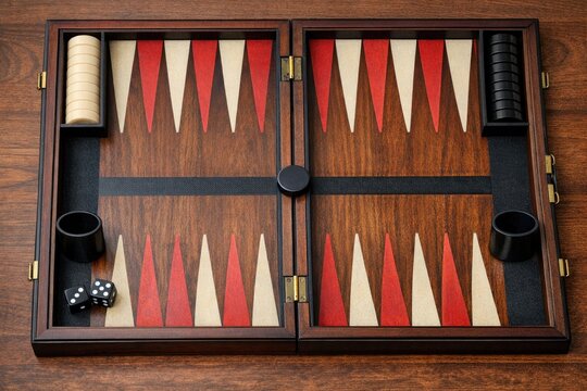 A backgammon game in progress with dice and tape