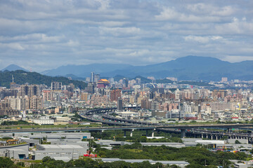 Naklejka premium Panoramic view of urban city skyline in Taipei Taiwan