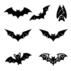Fototapeta premium Set of black bat silhouettes for Halloween design elements.
